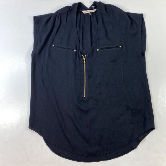Rebecca Taylor Black Sleeveless Womens Blouse Zipper Front Faux Pockets Size 4 - Picture 1 of 6